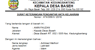 Contoh Surat Keterangan Membuat Akte Kelahiran - Kumpulan Contoh Surat ...