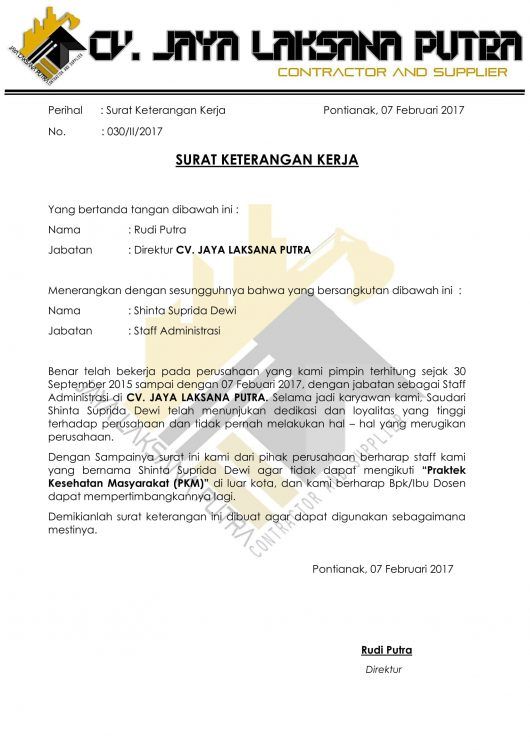 Contoh Surat Keterangan Kerja Cv - Kumpulan Contoh Surat dan Soal