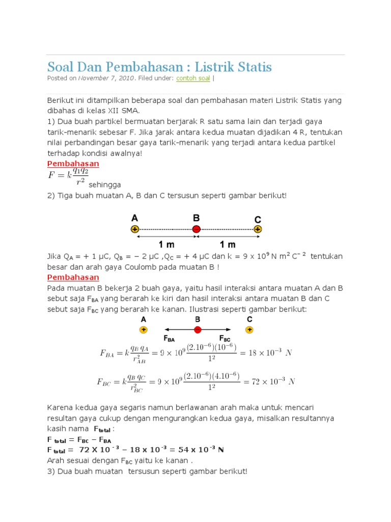 Soal Dan Pembahasan Listrik Statis Kelas 12