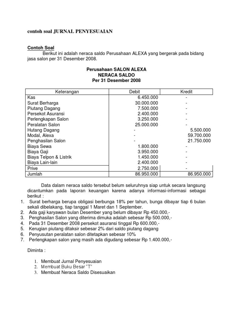 Contoh Soal Dan Jawaban Jurnal Penyesuaian Dan Neraca Lajur