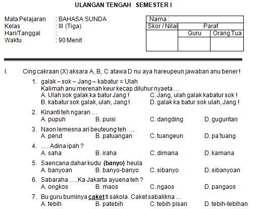 Soal Dan Jawaban Uts Bahasa Jawa Kelas 4 Semester 1 Kumpulan Contoh Surat Dan Soal Terlengkap