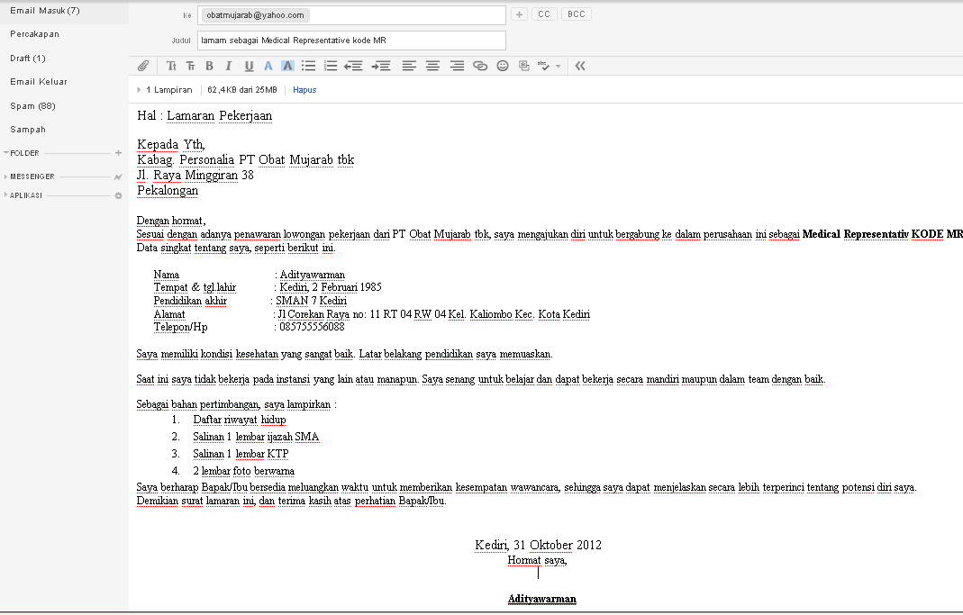 Download 91+ Contoh Surat Lamaran Kerja Via Email Yang Benar Terbaik Dan Terbaru