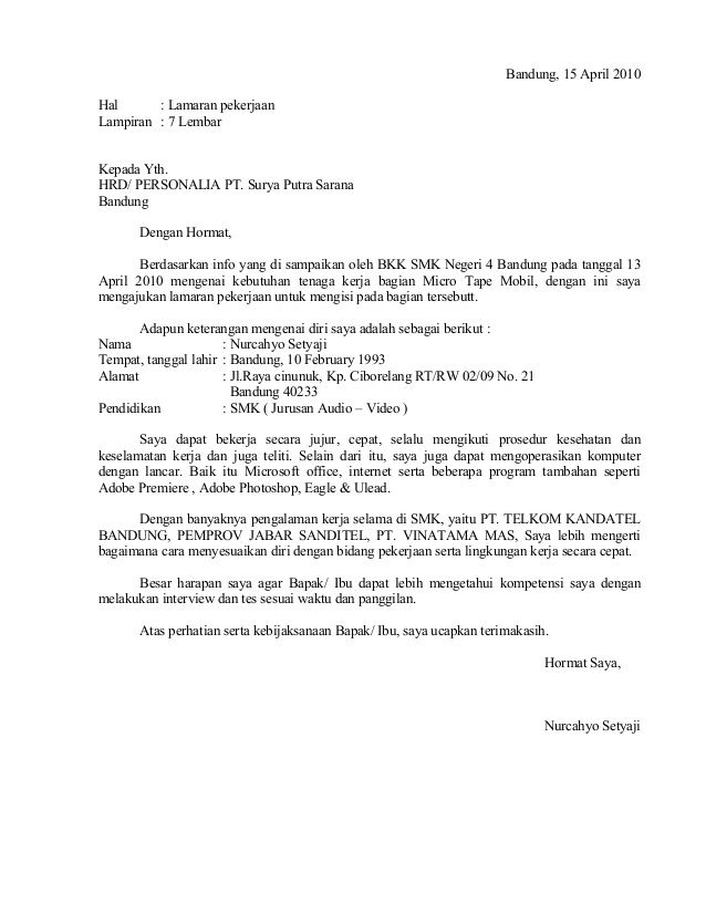 Contoh Surat Lamaran Pt Telkom Indonesia Kumpulan Contoh Surat dan