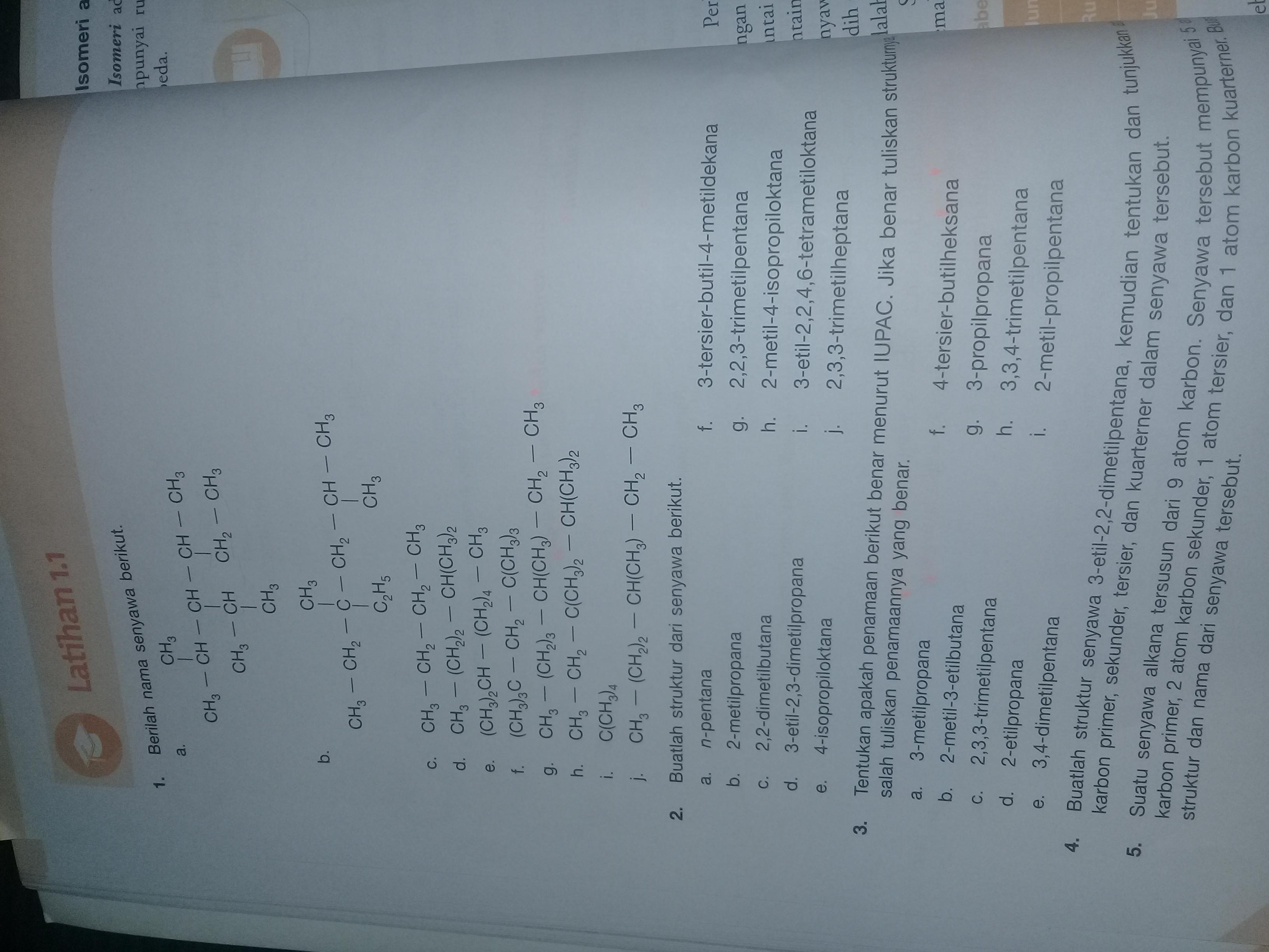 Jawaban Soal Kimia Hidrokarbon Kelas 11 Latihan 1 3
