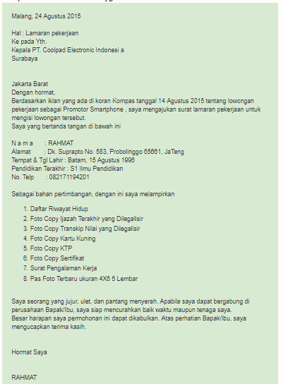 Download 64+ Contoh Surat Surat Lamaran Kerja Elektronik Terbaik Dan Terbaru