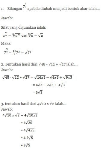 Soal Bentuk Akar Beserta Jawaban 5342