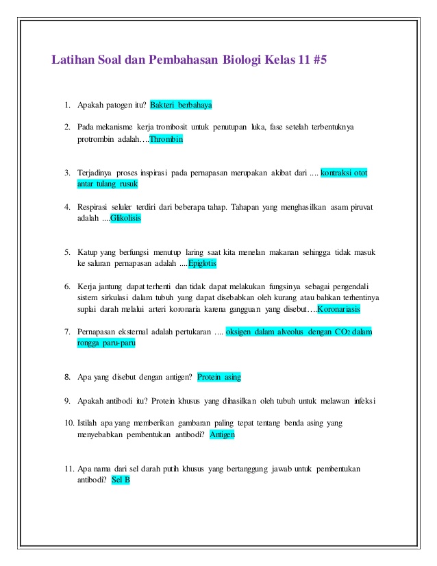 Latihan Soal Biologi Kelas 11 Semester 1 2021