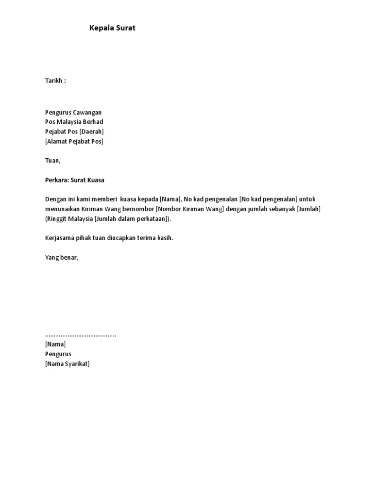 Contoh Surat Kuasa Wakil Malaysia Kumpulan Contoh Surat Dan Soal Terlengkap