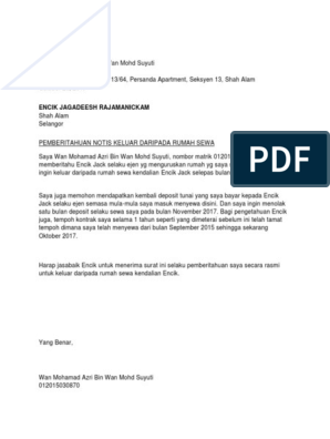 Contoh Surat Notis Keluar Rumah - Kumpulan Contoh Surat dan Soal 