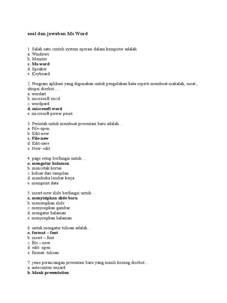 Soal Dan Jawaban Tentang Word Dan Excel Kumpulan Contoh