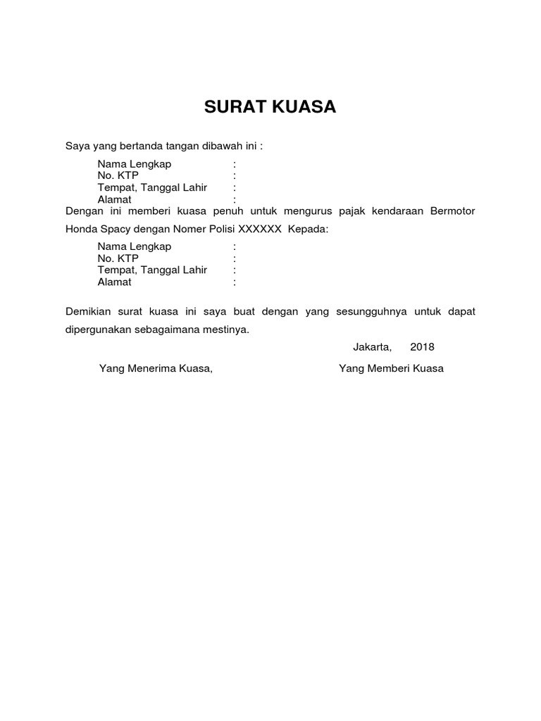 Contoh Surat Kuasa Balik Nama Stnk Dan Bpkb Kumpulan Contoh Surat Dan Soal Terlengkap