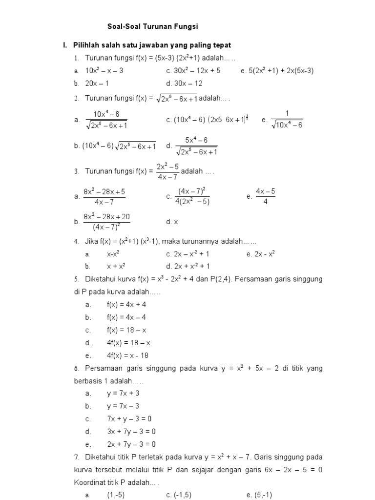 Contoh Soal Matematika Kelas 12 Tentang Turunan