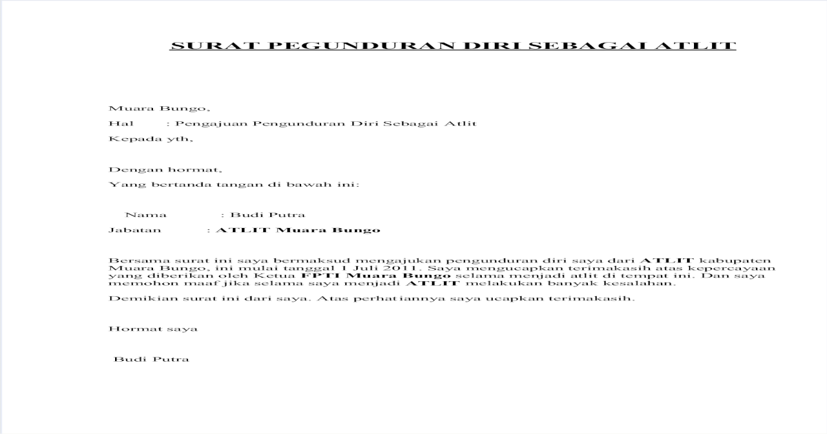Contoh Surat Pengunduran Diri Sebagai Atlet Kumpulan Contoh Surat Dan Soal Terlengkap