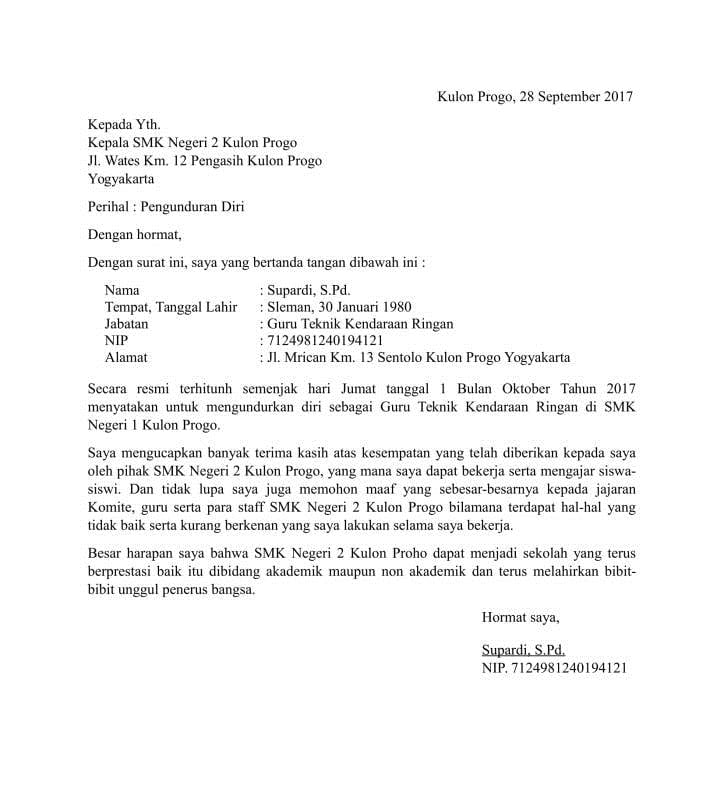 Contoh Surat Pengunduran Diri Kepala Sekolah Kepada Yayasan Kumpulan Contoh Surat Dan Soal Terlengkap