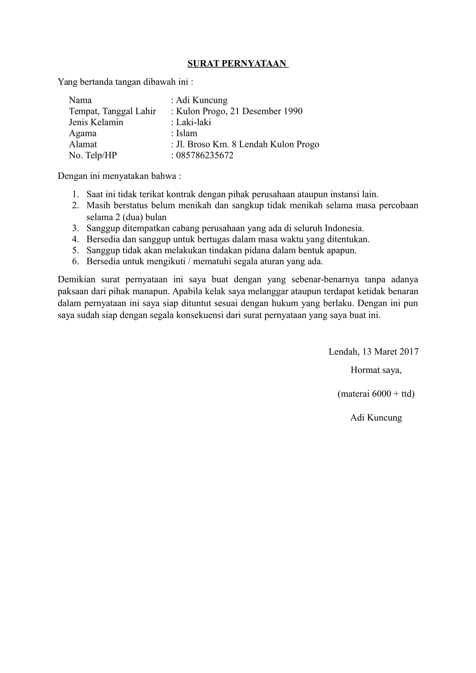 Contoh Surat Pernyataan Melanggar Peraturan Perusahaan Kumpulan Contoh Surat Dan Soal Terlengkap