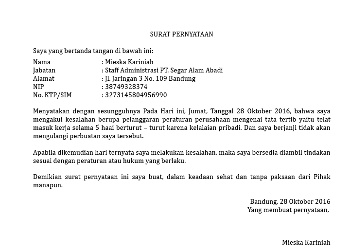 Inilah 8+ Contoh Surat Pernyataan Tidak Mengulangi Kesalahan Di Perusahaan Terbaik 