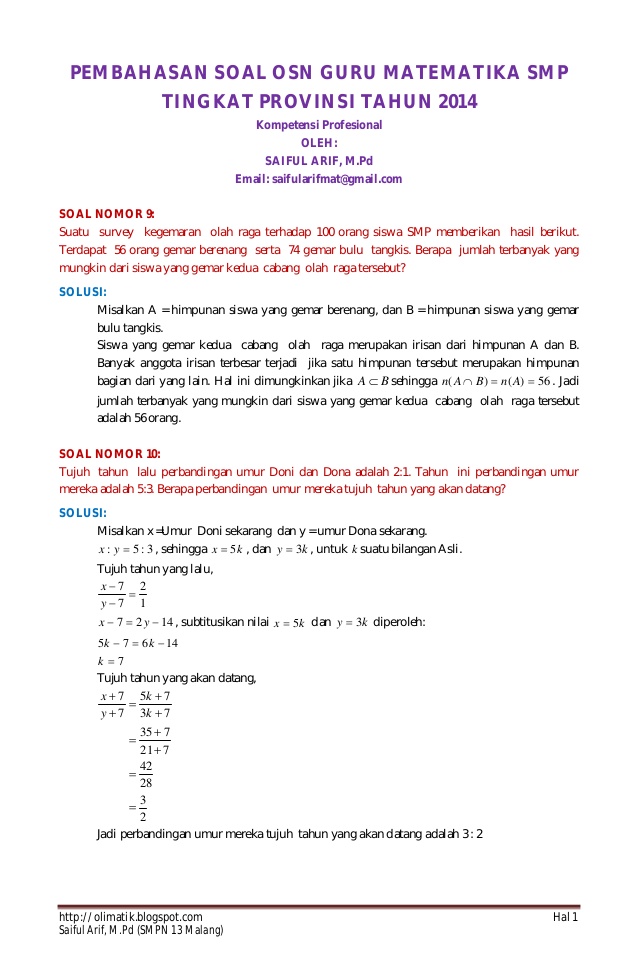 Soal Dan Pembahasan Olimpiade Matematika Smp Himpunan Kumpulan Contoh Surat Dan Soal Terlengkap