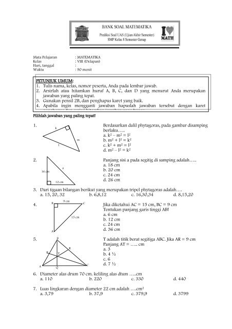Soal matematika smp kelas 8 semester 1 dan pembahasannya pdf
