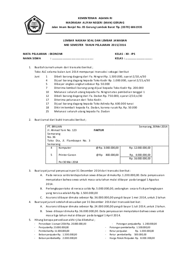 contoh soal essay ekonomi kelas 12