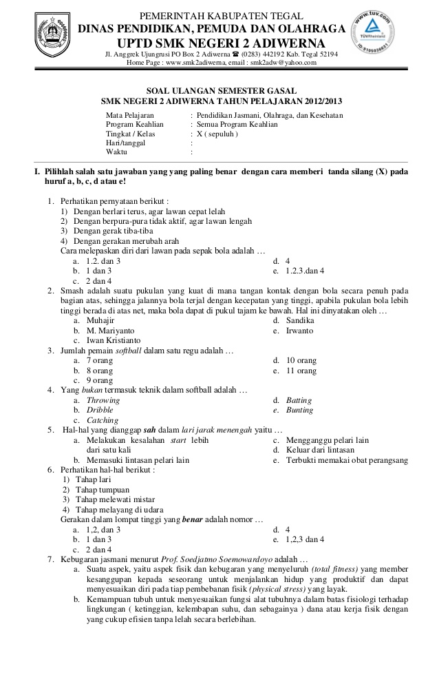 Soal ujian penjas kelas 12