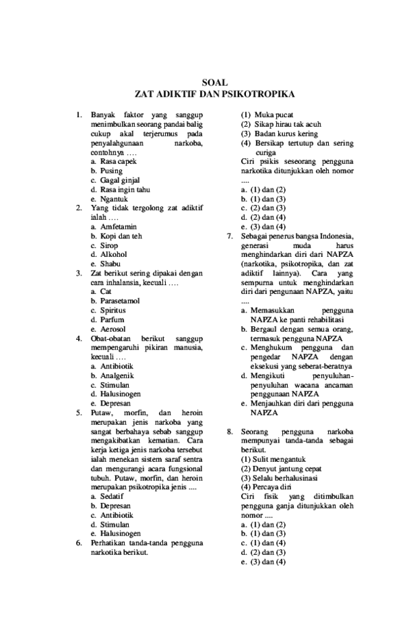 contoh soal essay narkoba