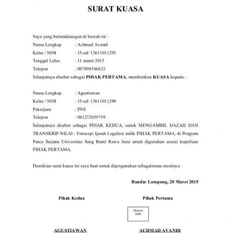 Contoh Surat Kuasa Bank Dki