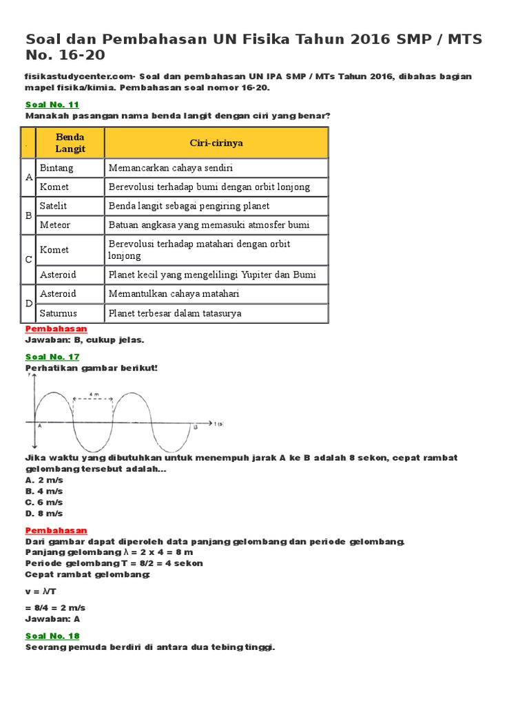 Soal Jawab Fisika Smp  Kumpulan Contoh Surat dan Soal Terlengkap