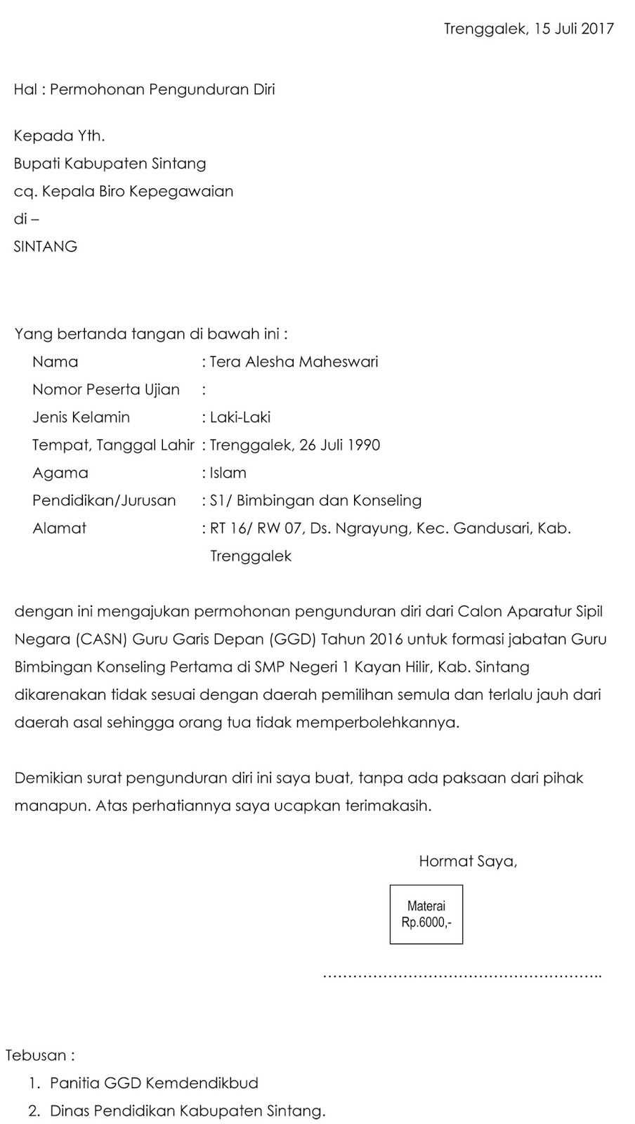 Contoh Surat Pengunduran Diri Sebagai Cpns Kumpulan Contoh Surat Dan Soal Terlengkap