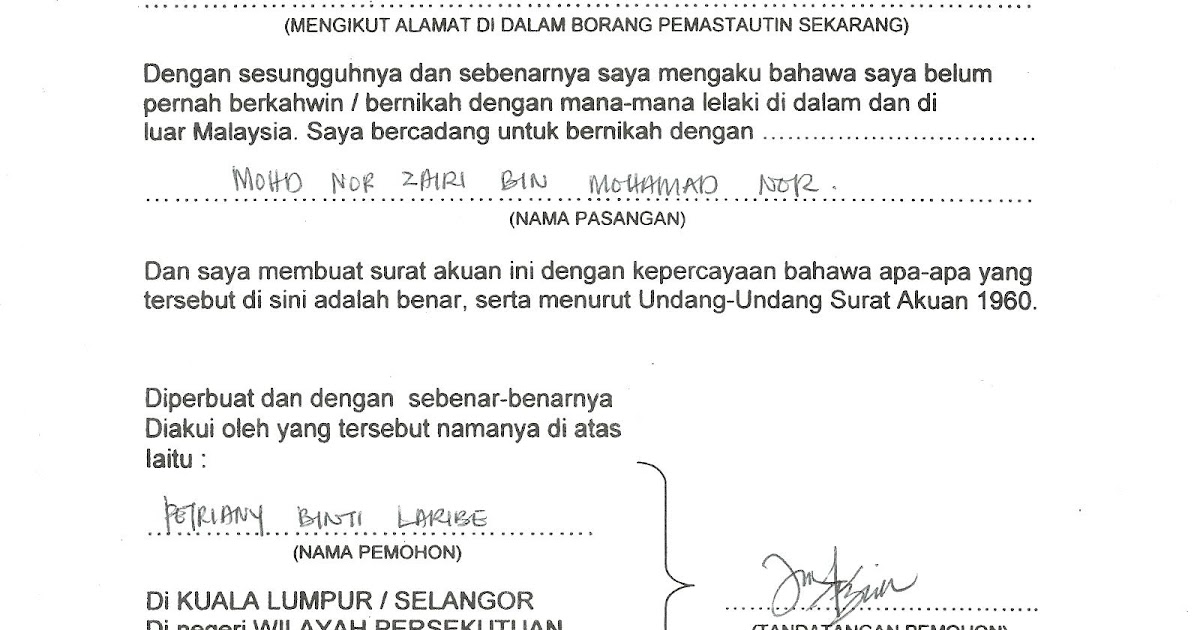 Contoh Surat Akuan Bujang Oleh Majikan 