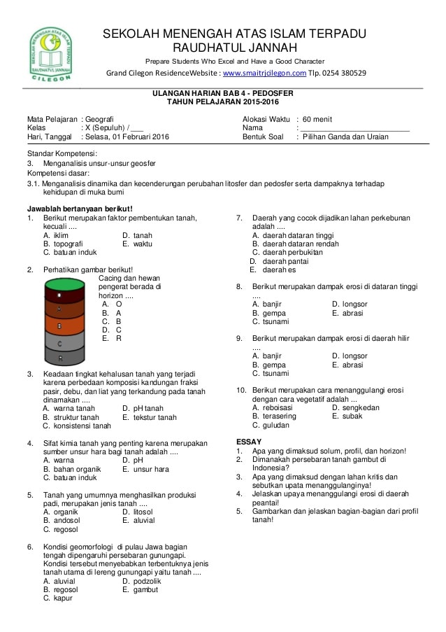 Contoh Soal Geografi Kelas 10 - Satu Trik